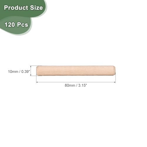 uxcell 120 Pcs Wooden Dowel Pins 10x80mm(0.39x3.15) Fluted Beveled Ends Wood Dowel Pegs Dried Hardwood for Woodworking Furniture Shelf - size: 10x80mm