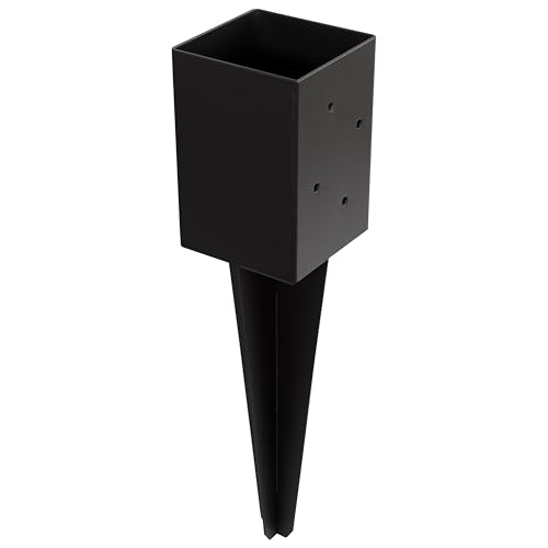 LADECH 4x4 Fence Post Anchor Ground Spike 16” Length Metal Black Powder Coated – Mailbox Post Anchors – Fit 3.5x3.5 Wood Posts (4 Pcs)