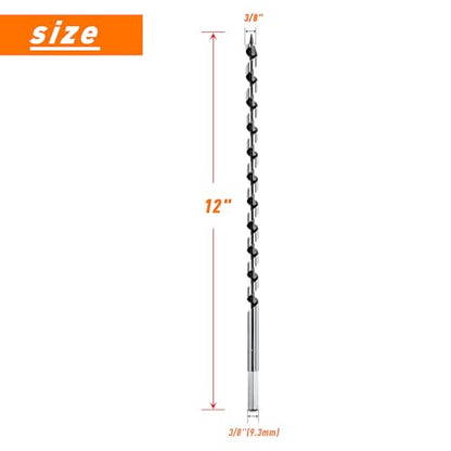 3/8 Inch x 12 Inch Long Ship Auger Drill Bit Set for Wood - size: 3/8"x12"