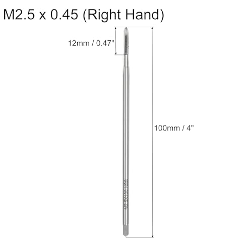 uxcell Metric Thread Tap M2.5 x 0.45 H2 100mm Extra Long Straight Flute - size: M2.5 x 0.45 x 100mm