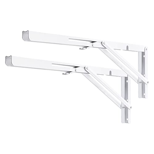 YUMORE Folding Shelf Brackets, 20 Inch Heavy Duty L Bracket, White, 2 Pack - color: White, size: 20 Inch