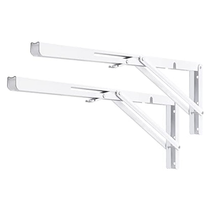 YUMORE Folding Shelf Brackets, 20 Inch Heavy Duty L Bracket, White, 2 Pack - color: White, size: 20 Inch