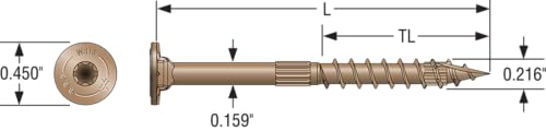 Simpson Strong-Tie SDWS16212QR50 Strong-Drive SDWS FRAMING Screw — 0.160 in. x 2-1/2 in. T25, Quik Guard, Tan (50-Qty)