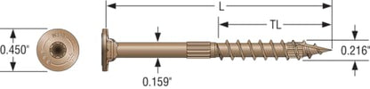 Simpson Strong-Tie SDWS16212QR50 Strong-Drive SDWS FRAMING Screw — 0.160 in. x 2-1/2 in. T25, Quik Guard, Tan (50-Qty)