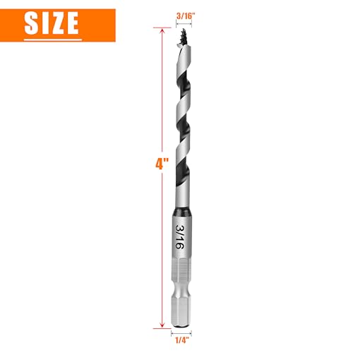 3/16 Inch x 4 Inch Long Ship Auger Drill Bit Set for Wood - size: 3/16"x4"