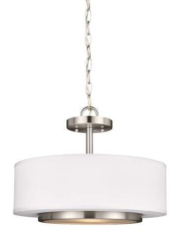 Sea Gull Lighting 7728002-962 Nance Two-Light Semi-Flush Convertible Pendant Hanging Modern Light Fixture, Brushed Nickel Finish
