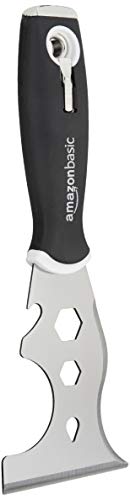 Amazon Basics 14-IN-1 Soft Grip Painters Tool with Hammer End, Paint Scraper, Nail Puller, Roller Cleaner, 3", Black