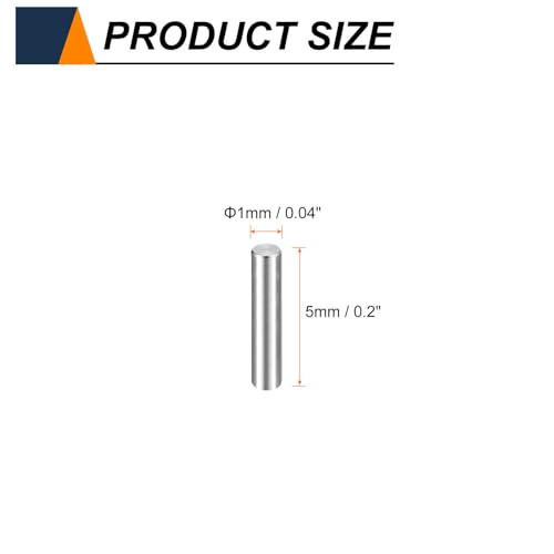 HARFINGTON 50pcs Dowel Pins M1(1mm) x 5mm 304 Stainless Steel Cylindrical Shelf Support Peg Pin Rod Fasten Elements for Metal Devices Wood Furniture DIY Installation, Silver - size: M1 x 5mm