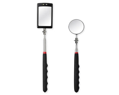 DS. DISTINCTIVE STYLE 2 Pack Telescoping Inspection Mirror, Flexible Round Mechanic Mirror and Lighted Rectangular Extendable Mirror, Automotive Mirror for Inspection Viewing, Mechanic Checking