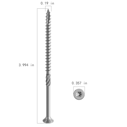 Wensilon #10 * 4" 304 Stainless Steel Deck Screws, (49pcs) 1 lbs.Exterior Wood Screws, Rust Resistant Epoxy Coated, Bronze, T20 Star Bit - color: Silver, size: 10*4