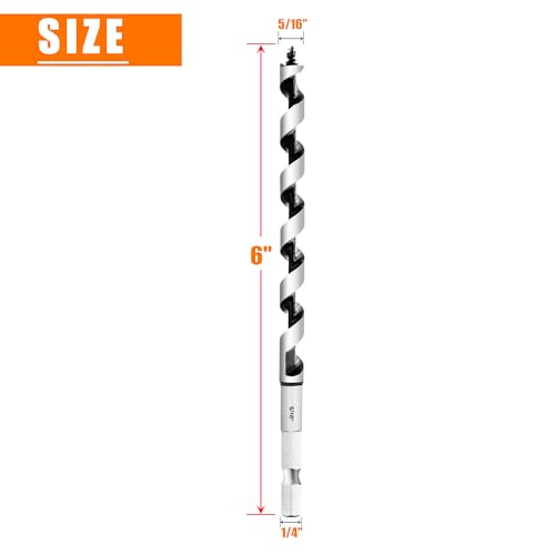 5/16 Inch x 6 Inch Long Ship Auger Drill Bit Set for Wood - size: 5/16"x6"
