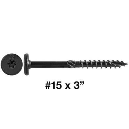 Jake Sales 15x3 Black Wafer Head Structural Lag Screws. Used for Log Construction, Timber Framing, Laminated Beams and Pole Barns Among Other Uses. T-30 Torx/Star Drive (Full Box ~750 Screws) - size: 3"