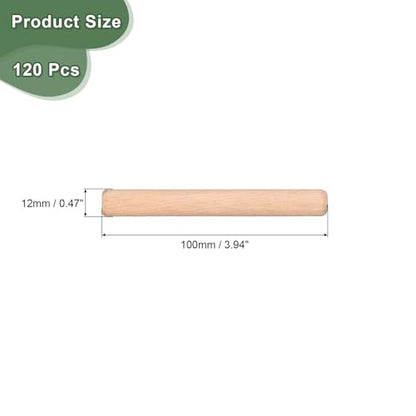 uxcell 120 Pcs Wooden Dowel Pins 12x100mm(0.47x3.94) Fluted Beveled Ends Wood Dowel Pegs Dried Hardwood for Woodworking Furniture Shelf - size: 12x100mm