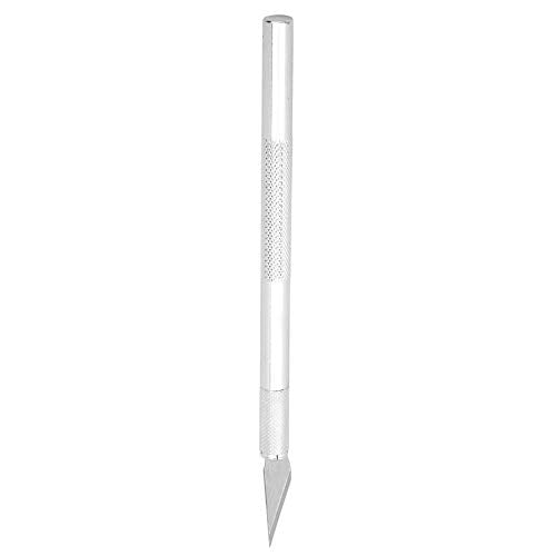 Art Knife, Carving Knife, Nonslip Stainless Steel Precision Knife Hobby Knife Wood Carving Artwork Craft Knife with 5 Spare Blades for Phone Repair, Art, Hobby, Scrapbooking, Stencil (Silver)