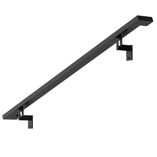 Modern Aluminum Handrail Complete DIY Kit – Matte Black with Adjustable Wall Mount Brackets Included (5' Length) - size: 5' length