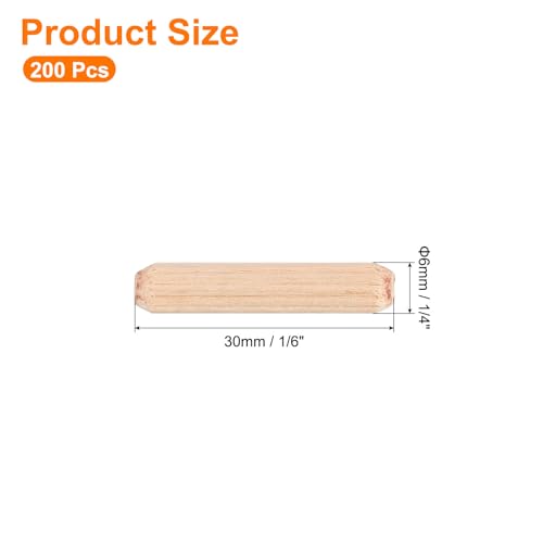 uxcell 200Pcs 1/4" x 1-1/6" Wooden Dowel Pins, Wood Dowels Rods, Furniture Woodworking Grooved Fluted Pin, Wooden Dowels Fluted for Craft, DIY Projects - size: 6 x 30mm