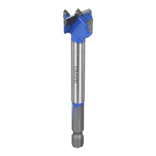 uxcell Forstner Drill Bits 18mm, Tungsten Carbide Wood Saw Auger Opener, Woodworking Hinge Hole Drilling Boring Bit Cutter (Blue, Gray) - size: 18mm