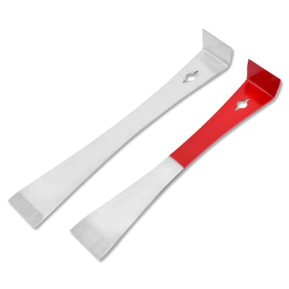 2pcs Flat Pry Bar, Stainless Steel Pry Bar Scraper Set, Pr-y Tool Mini Crowba-r Tool, Nail Puller Carpentry Tools, Multipurpose Tool for Scraping Pulling Lifting Kitchen Remodel(COLOR:Red + Silver)
