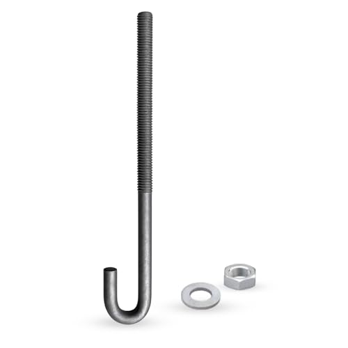 Sandbaggy 1/2" Galvanized Threaded J-Bolt Concrete Anchor (Nut & Washer Included) - J Hook Type Bolts (10, 8" Length)