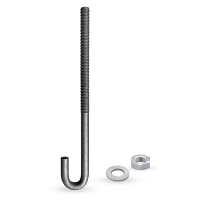 Sandbaggy 1/2" Galvanized Threaded J-Bolt Concrete Anchor (Nut & Washer Included) - J Hook Type Bolts (10, 8" Length)