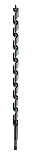 WoodOwl 08815 1-1/8” x 18” Deep Cut Utility Auger Bit Single Flute Spurred PTFE Coated 7/16” Quick Change Shank HRC 58