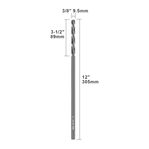 SALI Cobalt Aircraft Extension Drill Bits,3/8"×12" Long Length Drill Bits for Drilling into Sheet Metal, Stainless, Aluminum, Wood, & Copper - size: 3/8"×12"