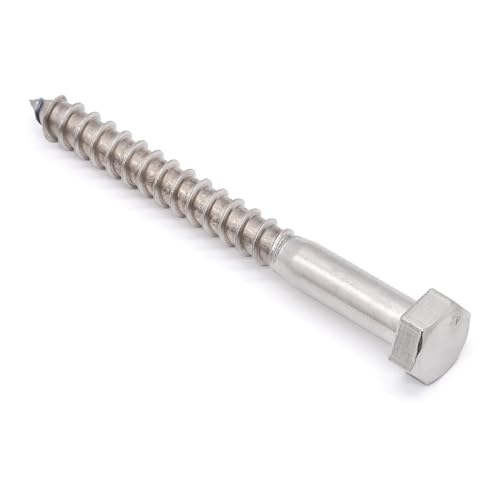 Glvaner (4 pcs) 1/2" x 5-1/2" Stainless Steel Hex Head Lag Bolts, Hexagonal Head Lag Screws, 304 Stainless Steel 18-8, Secure Hold for Wood - size: 1/2 x 5-1/2"