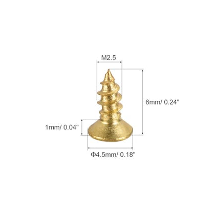 uxcell Brass Wood Screws, M2.5x6mm Phillips Flat Head Self Tapping Connector for Door Hinges, Wooden Furniture, Home Appliances 50Pcs - size: M2.5x6mm