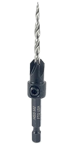 FTG USA #6 (9/64") Countersink Drill Bit for Wood with Tapered Drill Bit - size: #6, style: w/o Depth Stop
