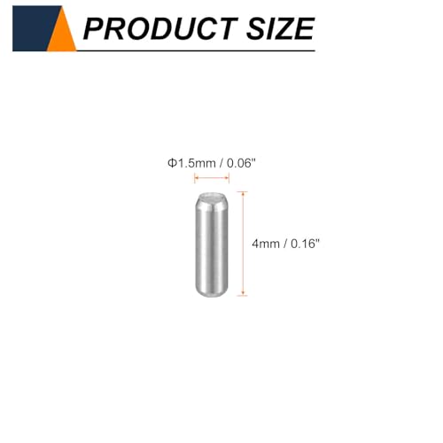 HARFINGTON 50pcs Dowel Pins M1.5(1.5mm) x 4mm 304 Stainless Steel Cylindrical Shelf Support Peg Pin Rod Fasten Elements for Metal Devices Wood Furniture DIY Installation, Silver - size: M1.5 x 4mm