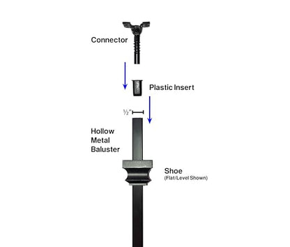 Adjustable Angle Connectors with Satin Black Shoes: 100 Connectors 50 Flat 50 Rake (for Installing 1/2” Metal Balusters) - size: 100 Connectors 50 Flat 50 Rake