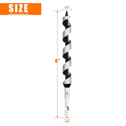 1/2 Inch x 6 Inch Long Ship Auger Drill Bit Set for Wood - size: 1/2"x6"
