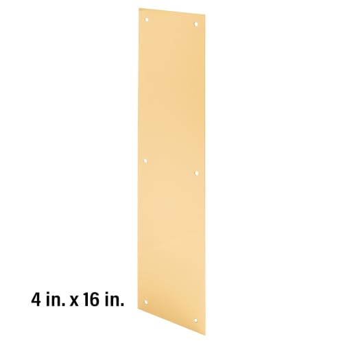 Prime-Line J 4630 Door Push Plate, 4 In. x 16 In., Bright Brass (Single Pack) - color: Brite Brass