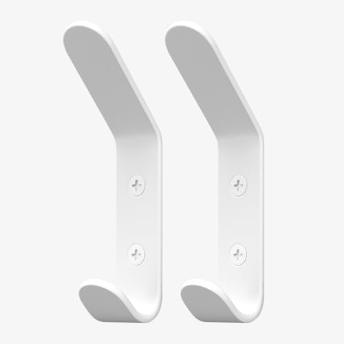 Homeforia White Wall Coat Hooks, High-End Metal, Heavy Duty, Set of 2 - color: White, size: Pack of 2