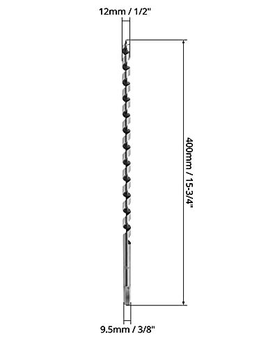 QWORK Auger Drill Bit for Wood, 1/2 Inch Diameter x 16 Inch Length, 3/8-Inch Hex Shank, Long Drill Bits (Pack of 2) - size: 1/2 x 16 inch (Pack of 2)