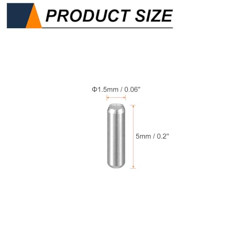 HARFINGTON 50pcs Dowel Pins M1.5(1.5mm) x 5mm 304 Stainless Steel Cylindrical Shelf Support Peg Pin Rod Fasten Elements for Metal Devices Wood Furniture DIY Installation, Silver - size: M1.5 x 5mm