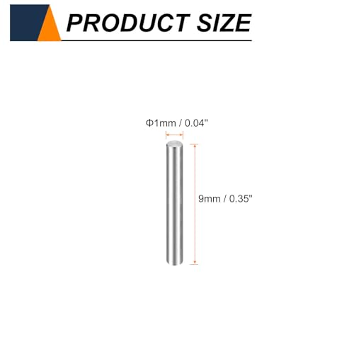 HARFINGTON 50pcs Dowel Pins M1(1mm) x 9mm 304 Stainless Steel Cylindrical Shelf Support Peg Pin Rod Fasten Elements for Metal Devices Wood Furniture DIY Installation, Silver - size: M1 x 9mm