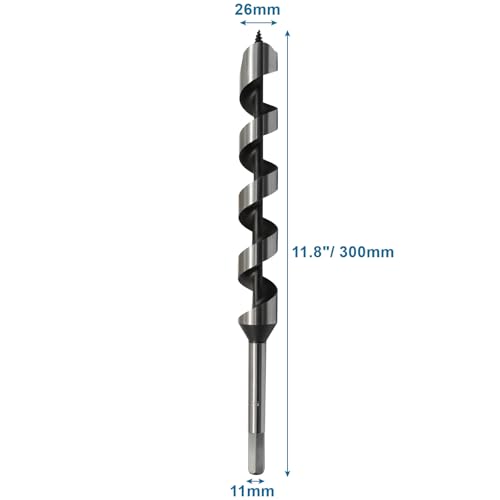 Hordion 1" Wood Auger Drill Bit, 12 Inch Long Ship Auger Bit with Hex Shank