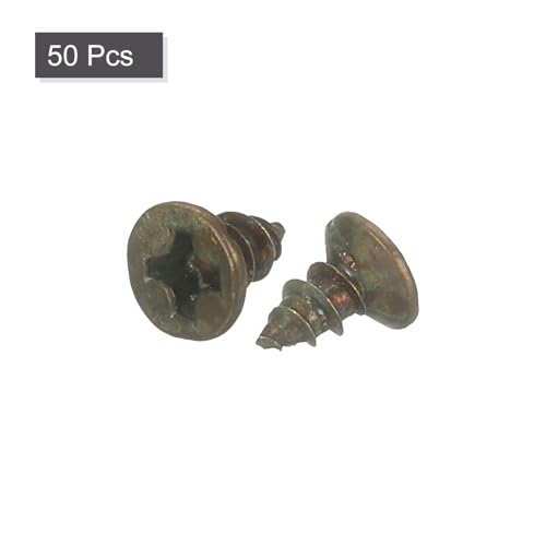 uxcell Brass Wood Screws, M3x6mm Phillips Flat Head Self Tapping Connector for Door Hinges, Wooden Furniture, Home Appliances 50Pcs - size: M3x6mm