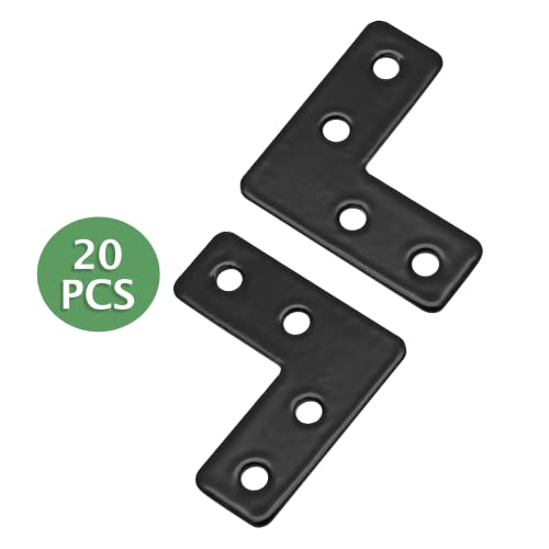 Uenhoy 20 Pcs L Shape Black Flat Brackets 1.57"x1.57" with Screws - size: 40x40mm/1.57"x1.57", style: L Shape