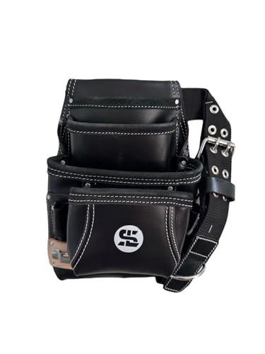 Supreme Leather Grain Leather Tool Pouch Bag | Black | Carpenter, Construction, Framers, Handyman | 100% Leather (SL 5000 1T1H B BLACK) - color: SL 5000 1T1H B BLACK
