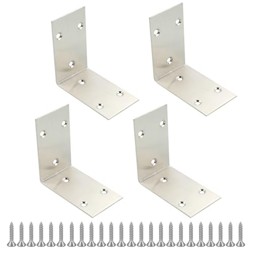 Alise 4Pcs Stainless Steel L Brackets Heavy Duty for Wood Furniture,Brushed - color: Brushed Nickel, size: 85x85MM