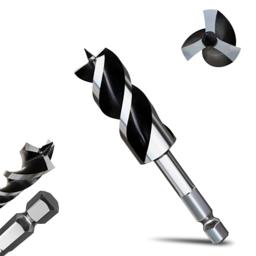 1-1/5"×6" Professional Auger Drill Bit for Wood with Quick Change 1/2" Hex Shank- 3-Cutter Design with Dual-Flute for Fast Chip Removal, Fits Hardwood, Softwood, PVC, Drywall & Tree Stumps - size: 1-1/5"×6"