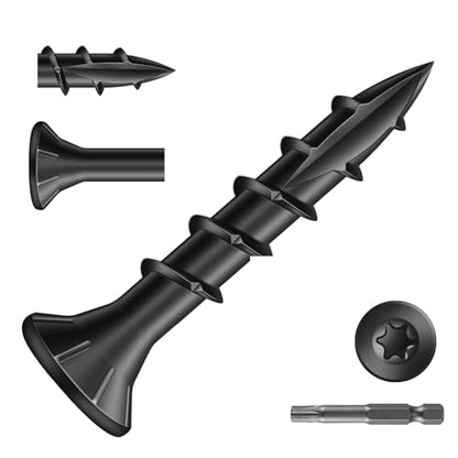#8 x 1 Inch Deck Screws (205Pcs) 1lb. Carbon Steel, Black, Flat Head, Rust Resistant epoxy Coated, with T25 Star Bit - color: Black, size: #8 x 1"