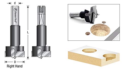 Amana Tool 203221 Carbide Tipped Hinge Boring Bit R/H 22mm D x 57mm Long x 10mm SHK - size: R/H 22mm D x 57mm Long x 10mm Shank