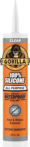 Gorilla 100% Silicone Waterproof Caulk, Clear, 10 oz Cartridge - color: Clear, size: 10oz