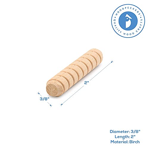 Wooden Dowel Pins 3/8 inch x 2 inch, Pack of 100 Spiral Dowel Joints for Woodworking, Furniture and Crafts, by Woodpeckers - size: 3/8 inch x 2 inch
