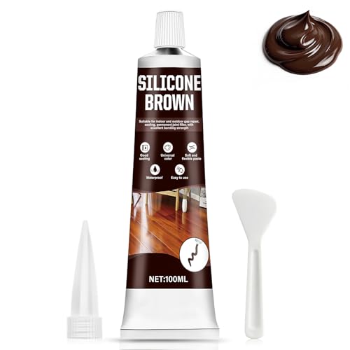 Brown Silicone Caulk with Nozzle Scraper Strong Adhesion Flexible, 3.33 oz
