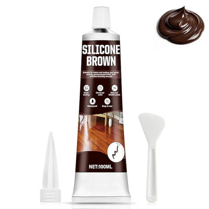 Brown Silicone Caulk with Nozzle Scraper Strong Adhesion Flexible, 3.33 oz