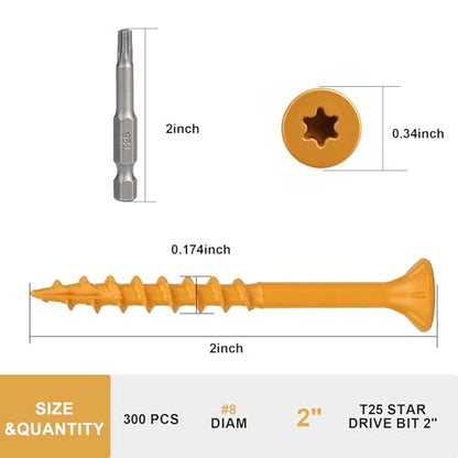Deck Screws 2 Inch, Wood Screws #8×2", 300 Pcs, Tan - size: #8×2"